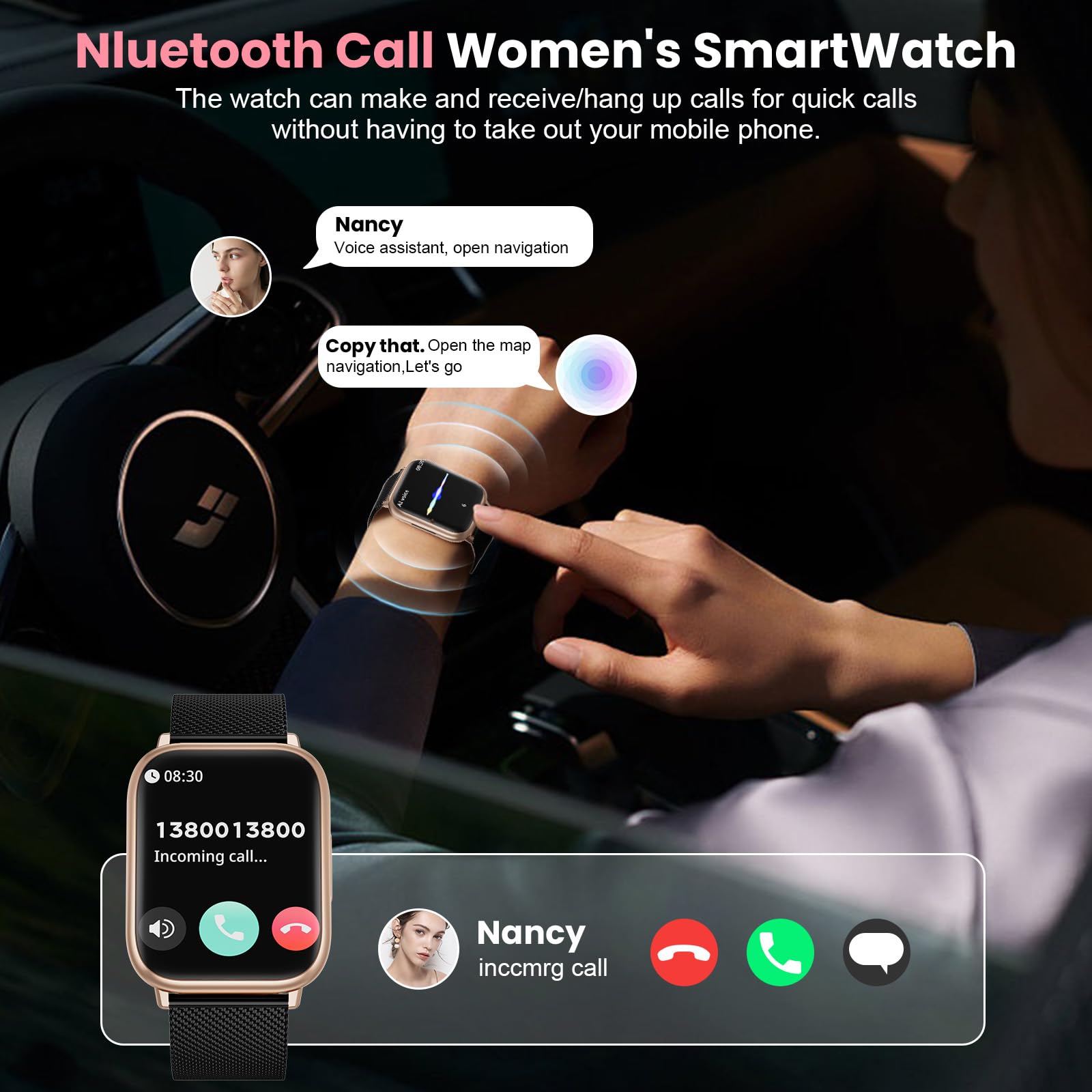 Smartwatch Donna con Chiamate Bluetooth 5.3 1.83" Orologio con del Sonno del Monitor Della Frequenza Cardiaca SpO2 Ciclo Mestruale IP68 di Fitness Pedometro Android IOS