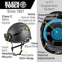 Vista 3 de Klein Tools 60517 Casco de seguridad, ventilación clase C con lámpara recargable y correa de barbilla, patrón KARBN premium, rejillas de ventilación