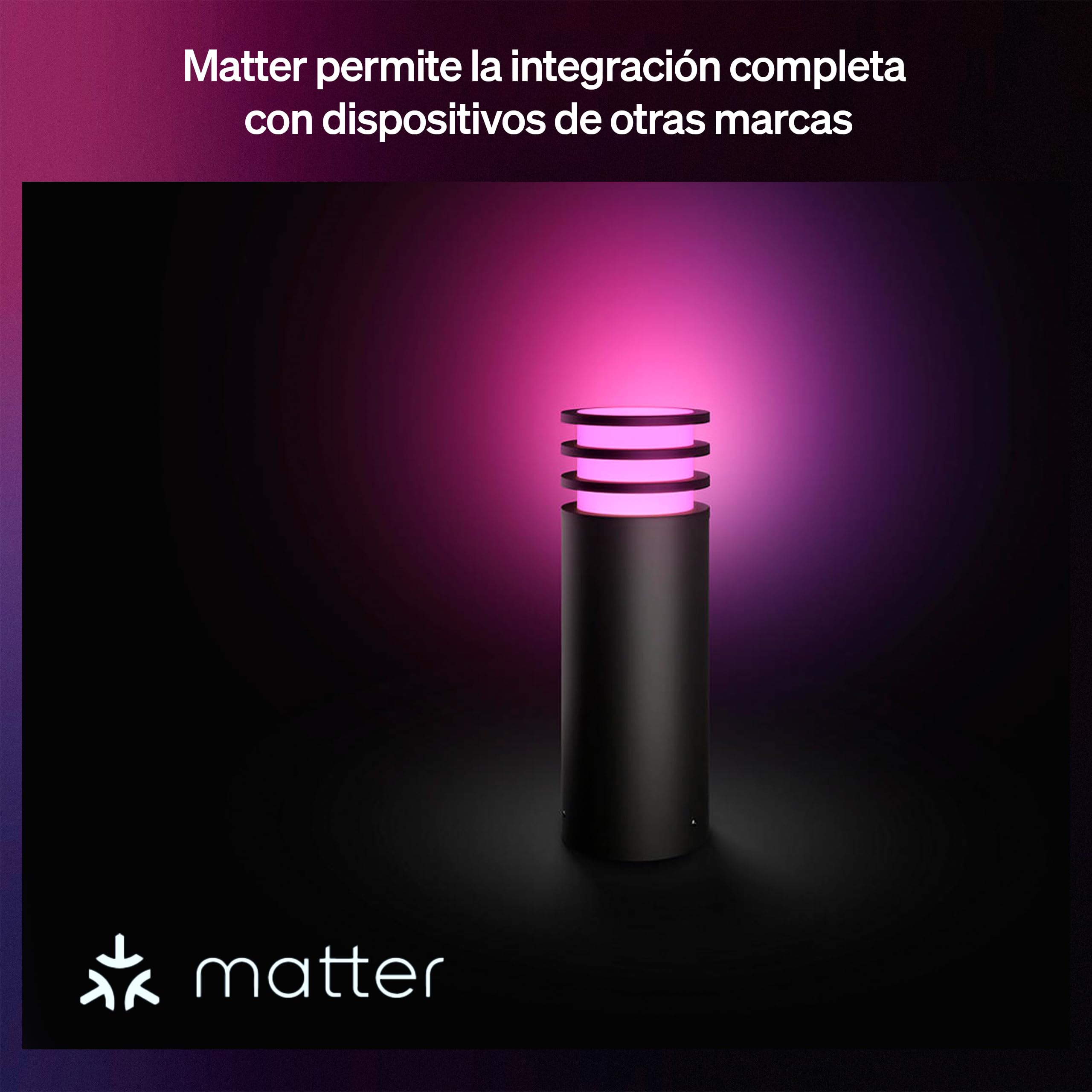 Philips Hue Lucca Lámpara de Pedestal para Exterior, Luz Blanca y de Color Ajustable, Brillante, 1100 lm, con Bombilla A60, Regulable, IP44 Resistente a Intemperie, Compatible con Matter, Zigbee
