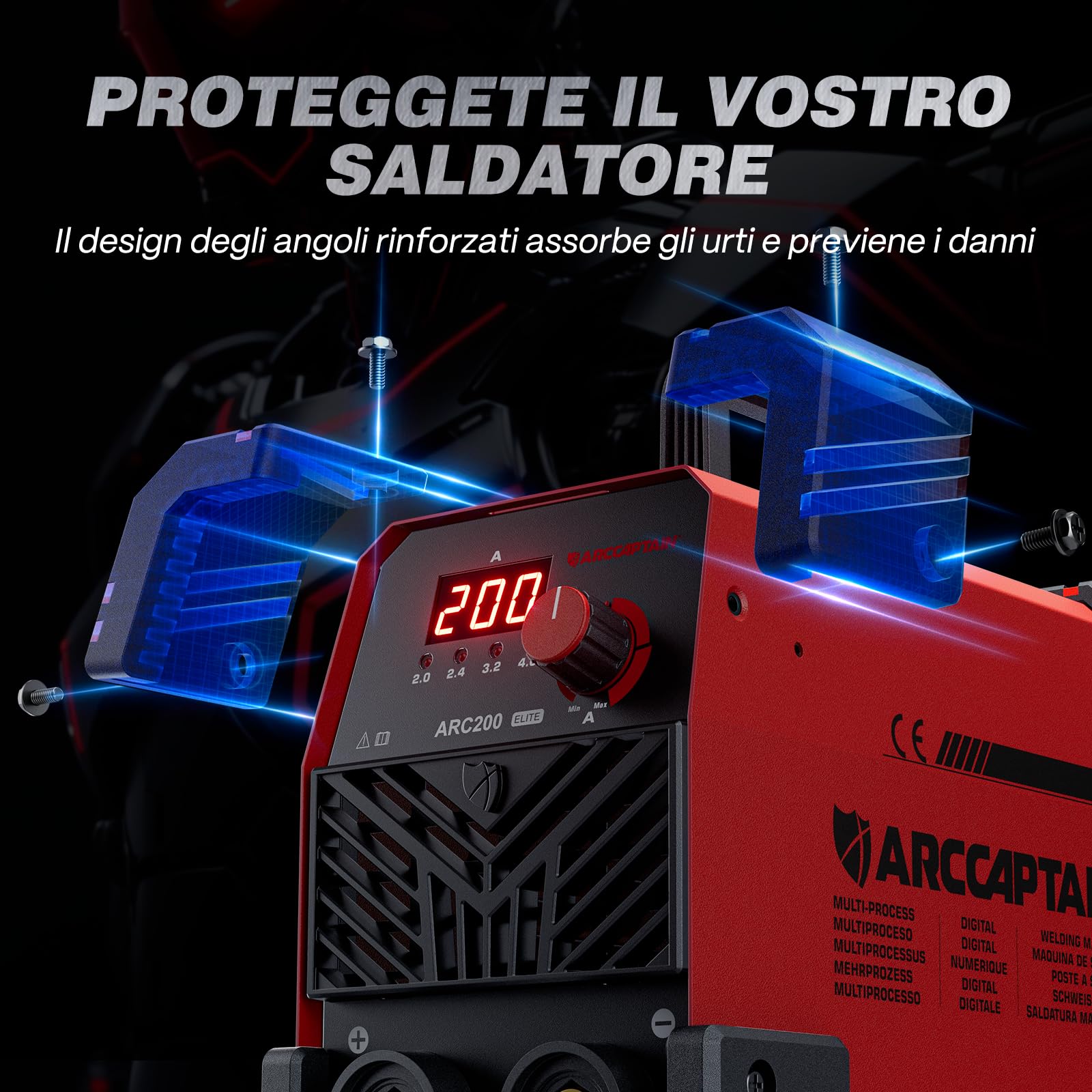 ARCCAPTAIN Saldatrice Elettrodo da 200A con Ampio Display a LED, Saldatrice Inverter ARC con e Inverter IGBT, Saldatrice Laser Portatile 230V con Avvio a caldo, forza d'arco