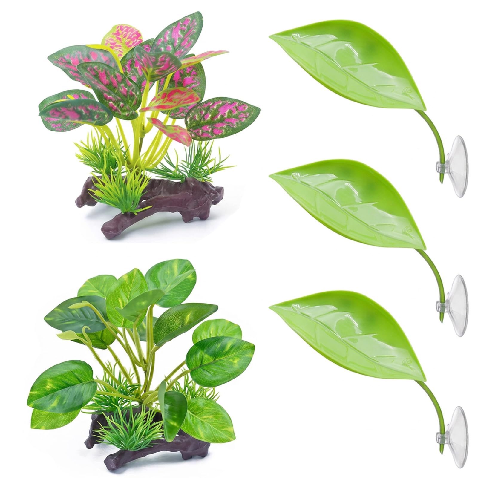 BeoTnp Reptile Accessories, Vivarium Decoration, 5-Piece Reptile Plants Decor Set for Vivarium Enhancement, Secure Hiding Spots with Easy Maintenance for Reptile Habitats