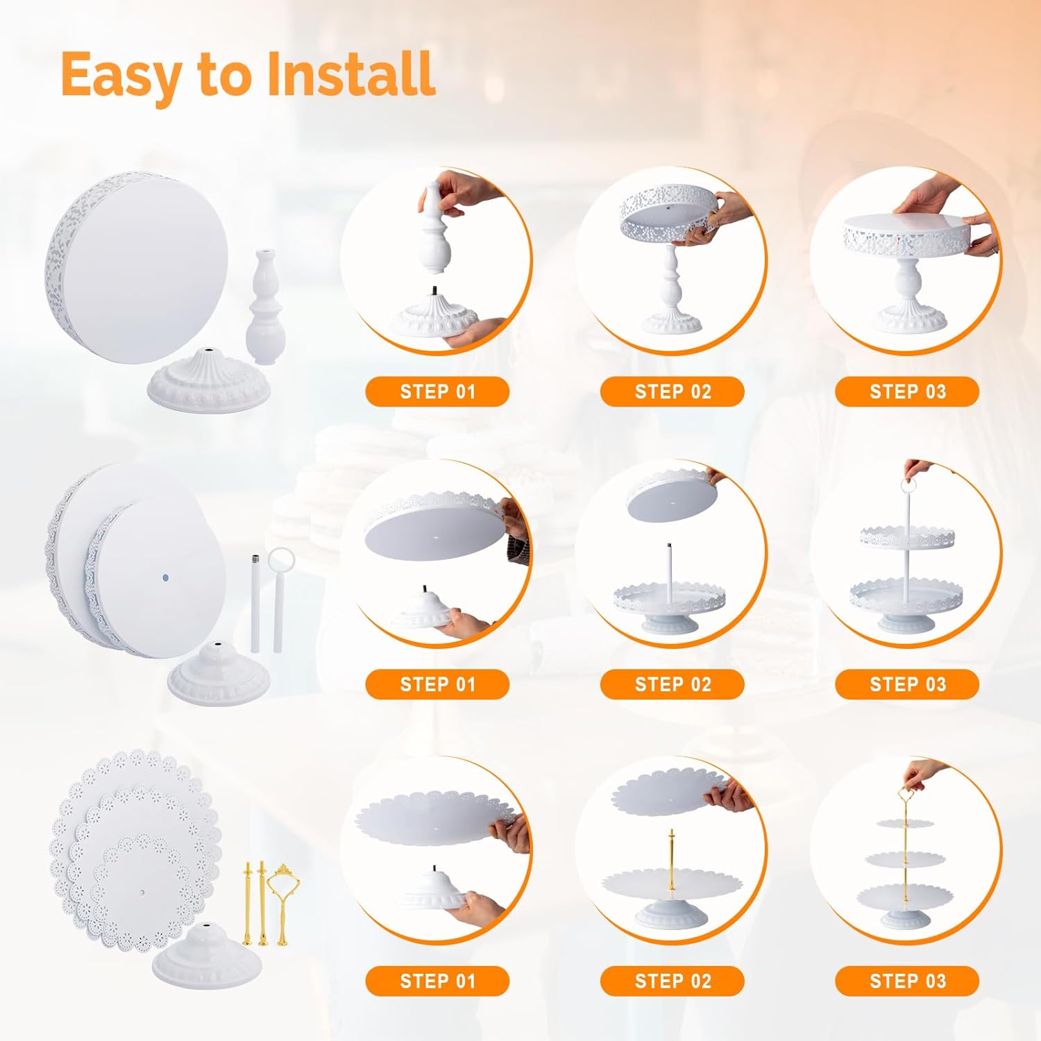 ROVSUN 12PCS Dessert Table Display Set, Metal Cake Stand Set with Donut Stand, Tiered Cupcake Holder Fruit Candy Plate with Cutting Knife Serving Tongs for Wedding, Birthday Party Baby Shower, White