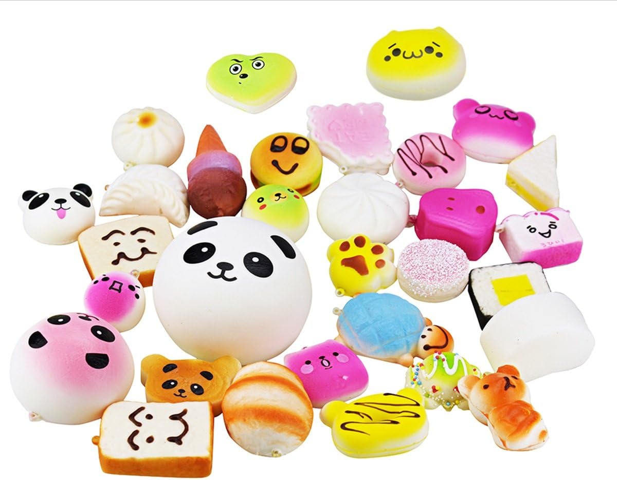 Kawaii Squishy, TopRay 20pcs Slow Rising Squishies Toys Medium Mini Soft Cake Squishies Bread Buns Squishys Phone Straps, Random Style