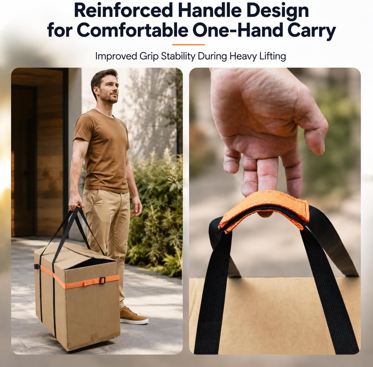 Box Moving Straps with Handle, Heavy Duty Adjustable Carrying Straps for Easy Lifting, Cargo Transport & Moving Supplies, Secure Box Carrier Harness with Reinforced Grip, Reusable Packing Straps