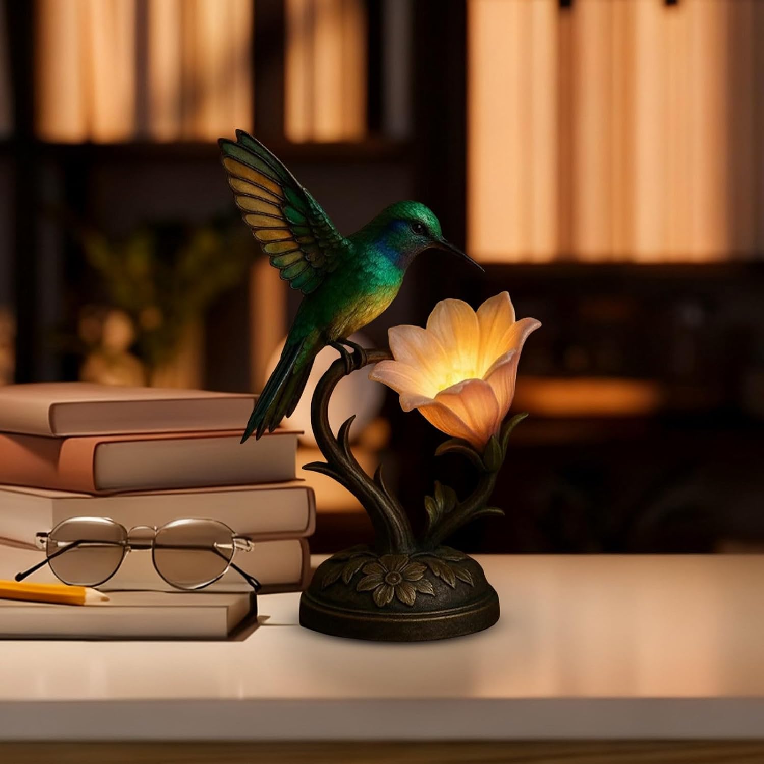 Hummingbird with Flowers Table Lamp, Creative Flower Lamp for Bedroom, Ornament Decoration Home/Room Decor Unique Gift Ideas for Housewarming, Holidays Birthdays Great (Green)