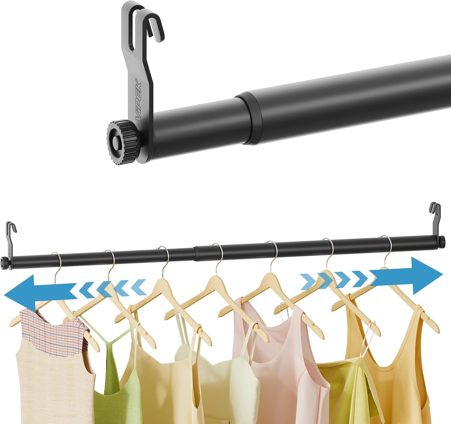 VIPEK Expandable Closet Rod with Hook Adjustable from 24"-41", Black