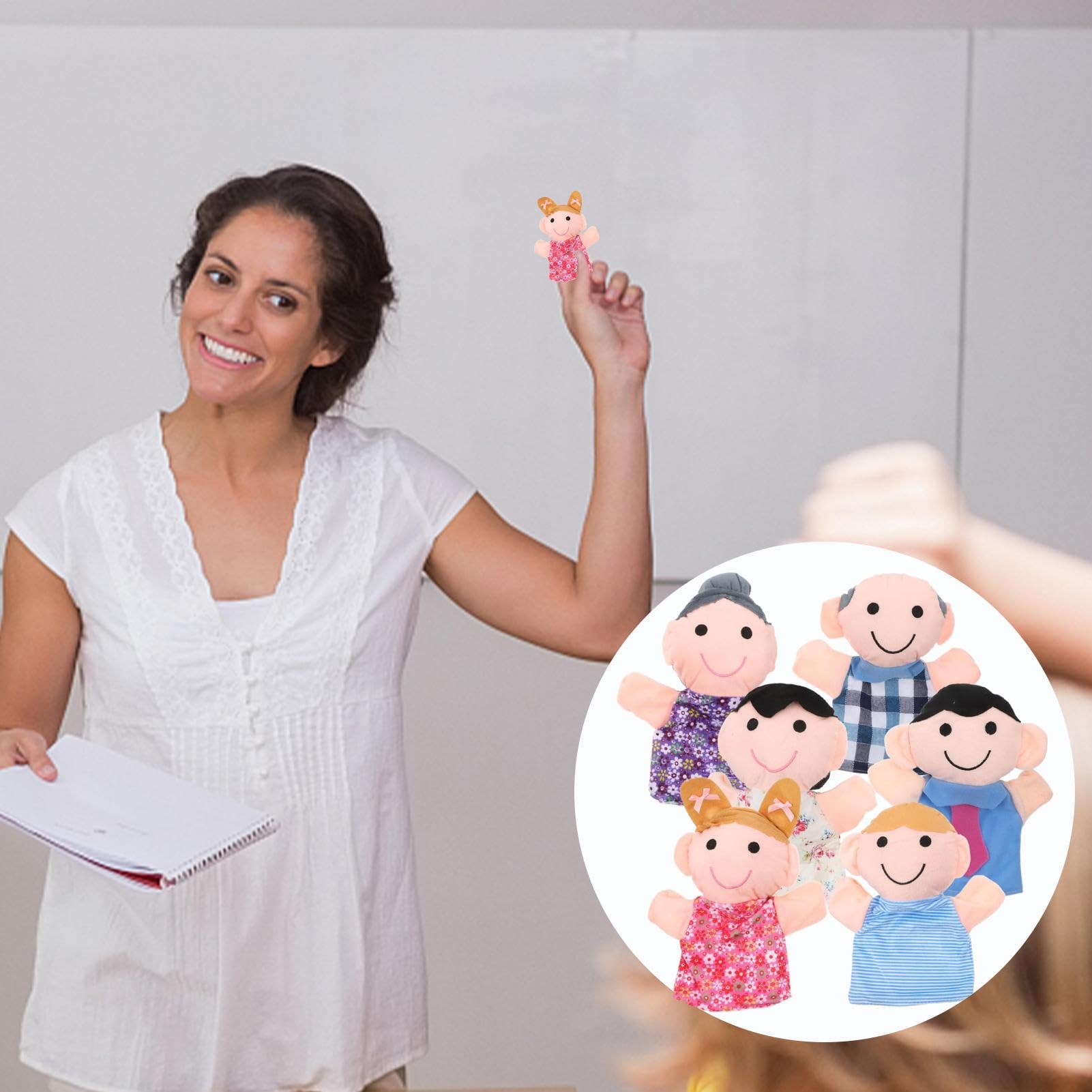 Set di 6 burattini a mano in stile familiare, burattini a mano per bambini, morbidi pupazzi in peluche, set di burattini a mano per i membri della famiglia, per raccontare storie, insegnare