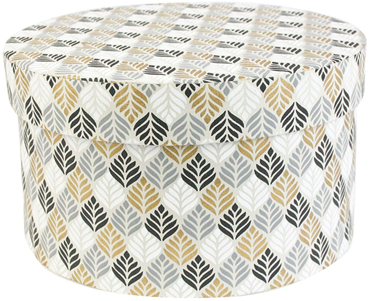 Emartbuy Round Handmade Cotton Paper Gift Box, Printed Black Gold, 17 x 9.5 cm (6.6 x 3.7 in)