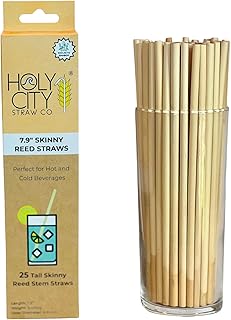 7.9” Skinny Reed Drinking Straws | 25ct. | Sustainable Alternative to Plastic & BioPlastic | Compostable & Plastic-Free | Great for the Home Use or on the Go