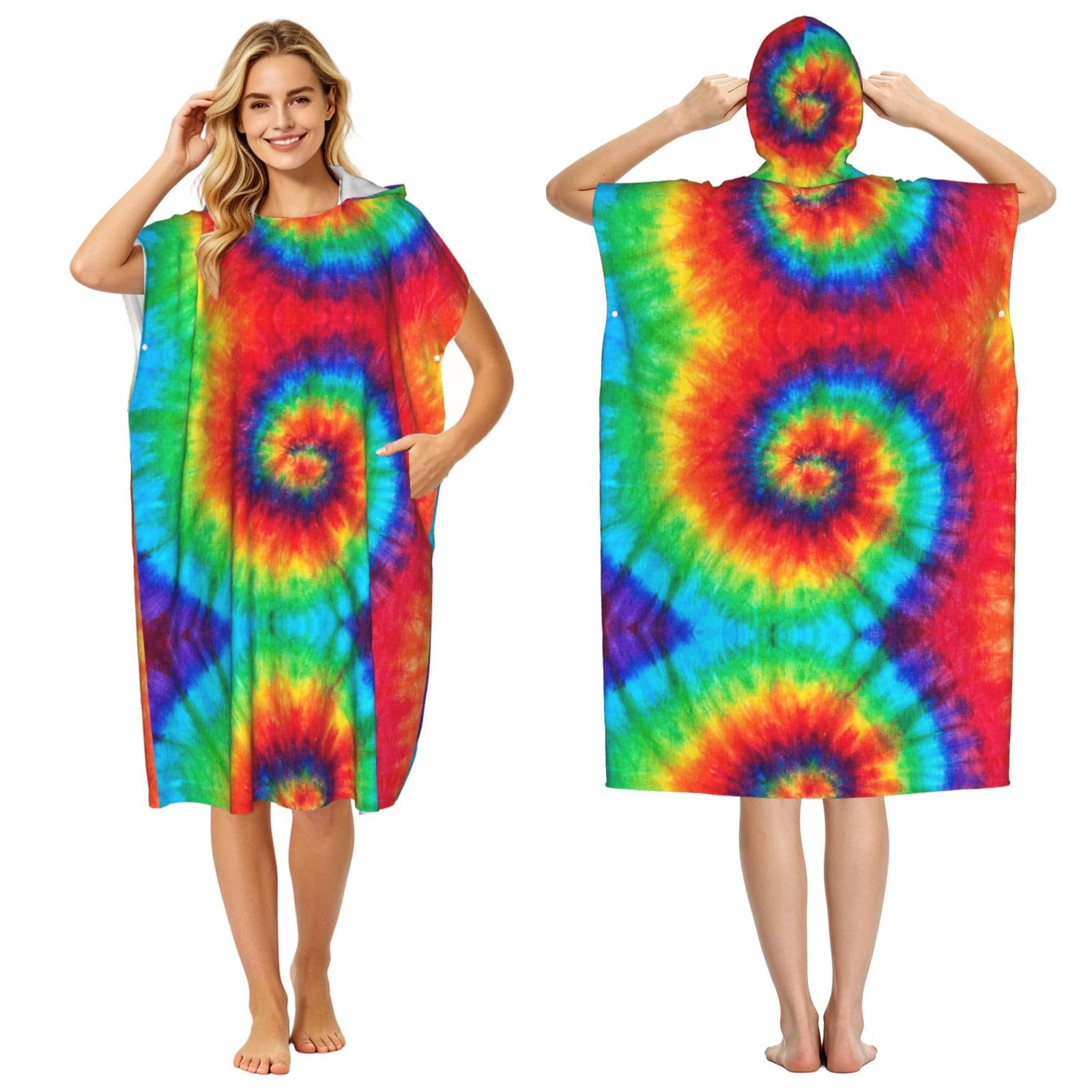 Poncho à capuche microfibre tie-dye ultra léger et absorbant pour l'été