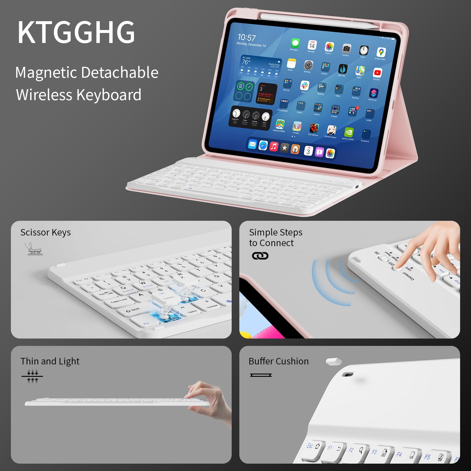 kenke Funda con teclado para iPad de 10.9 pulgadas (10.9 pulgadas 2022)/iPad A16 11ª (11 pulgadas 2025) con soporte izquierdo para lápices, delgada y ligera, funda para teclado Bluetooth inalámbrico