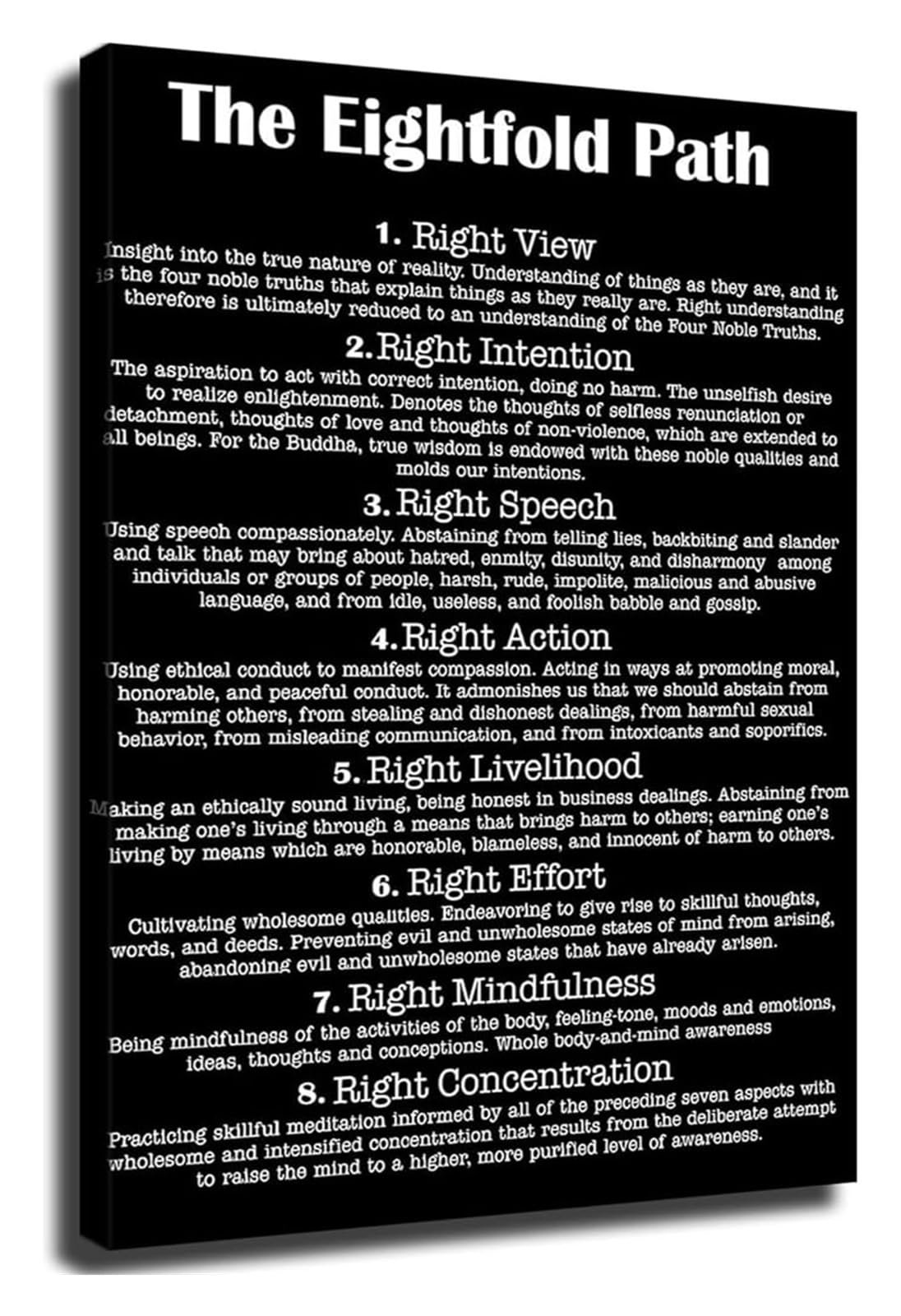 GYQYJPFZM The Eightfold Path Buddha Spiritual Quotes Inspirational Poster for Zen Room Aesthetics