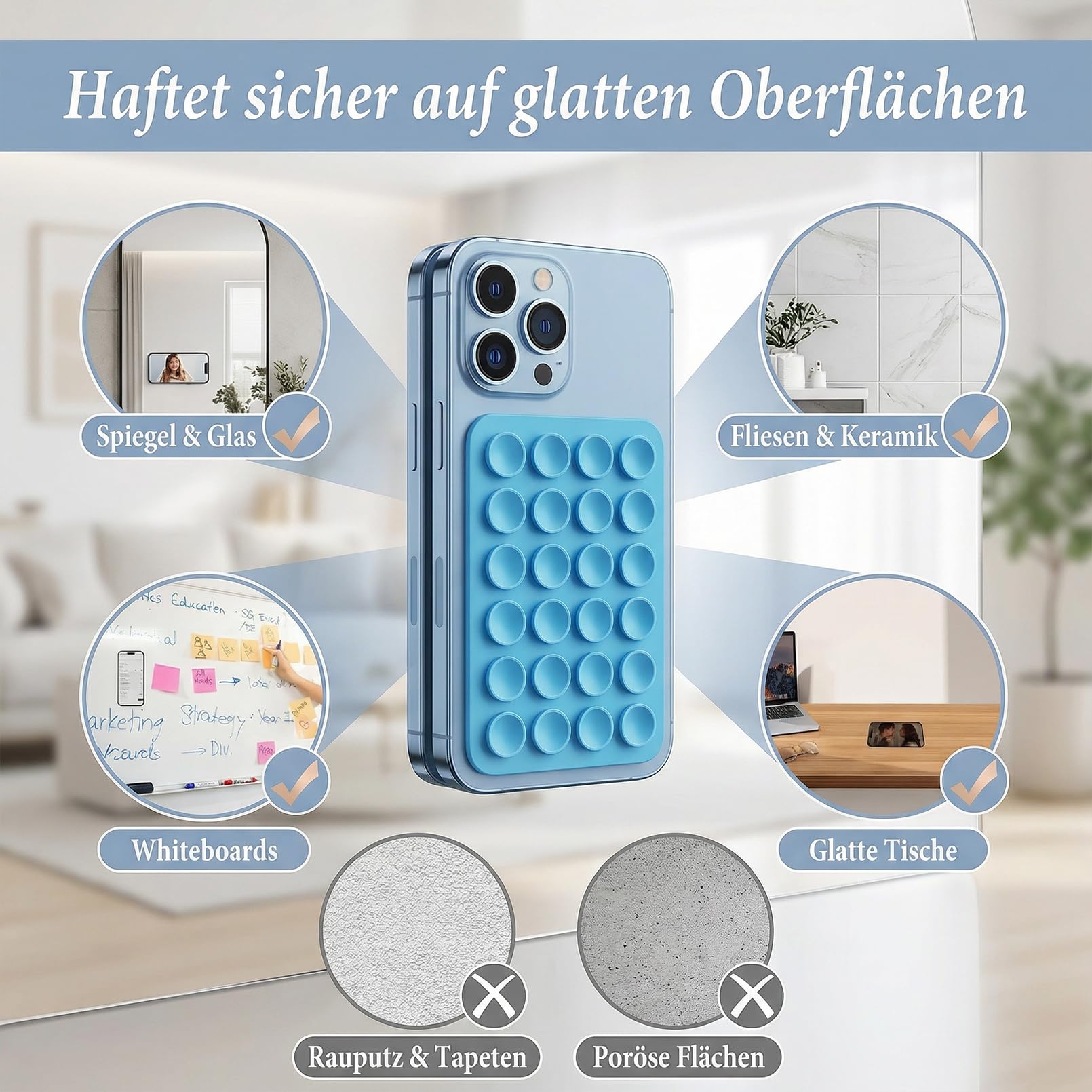 Silikon Handy Saugnapf, Multifunktionale Saugnapf-Halterung, Starke Haftkraft, 10 Stück, 10 Farben