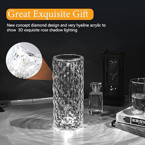 Miniatura 2 de Lámpara de mesa de cristal, lámpara de mesita de noche moderna al tacto, 3 colores cambiantes, lámpara de mesa de rosa recargable por USB, luz de