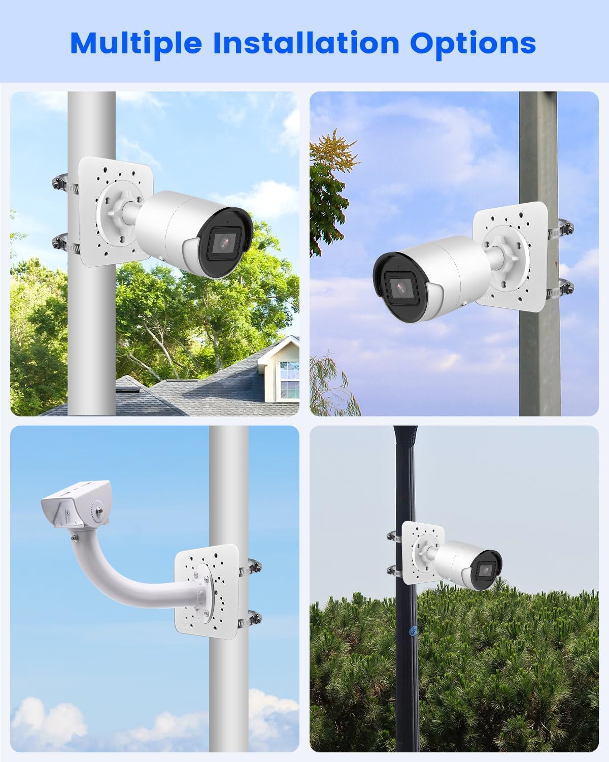 Metal Universal Vertical Pole Mounting Bracket for Security Cameras, Stainless Steel Corner Mount Adapter with 4 Loops, CCTV Surveillance Camera Mount Brackets