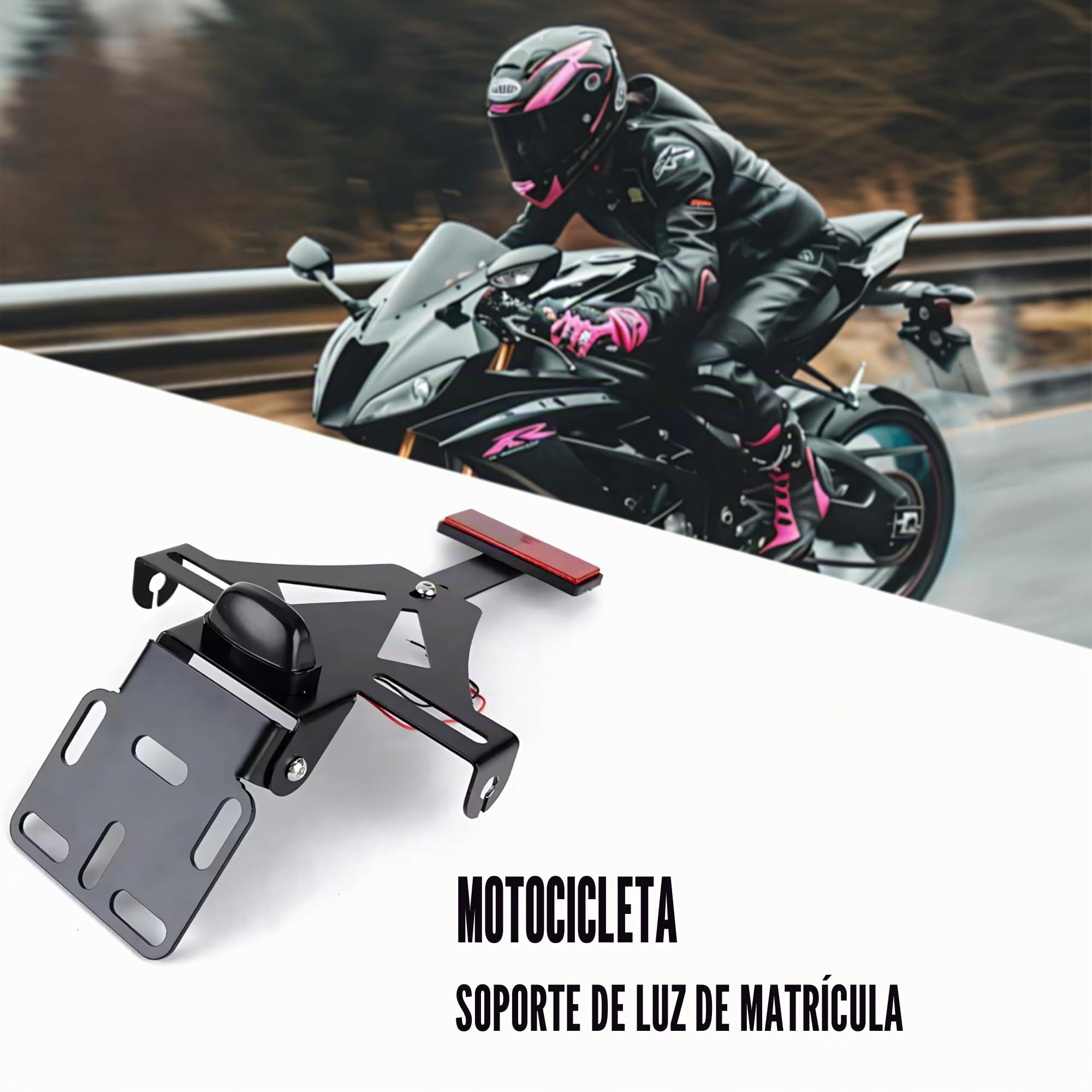 Soporte de matrícula universal para moto, con iluminación LED y intermitente, ángulo ajustable, aluminio, adecuado para CB650R/CBR650R, YZF R1, R3, R6, R25 MT-07 (normal)