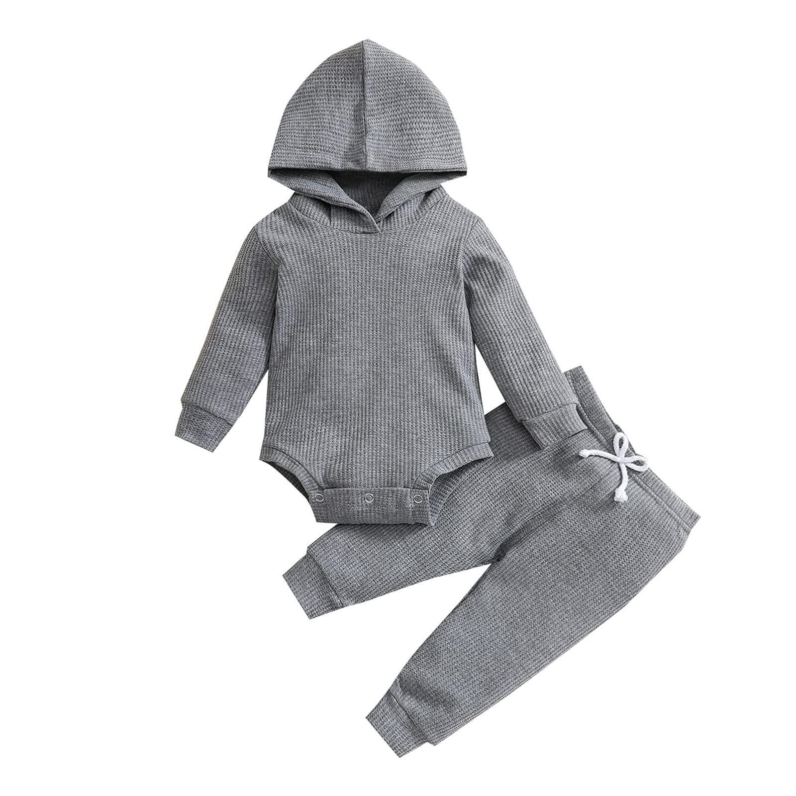 Thorn Tree Newborn Unisex Baby Clothes Set Hooded Long Sleeve Bodysuit Stretchy Pants Ribbed Outfits Fall Winter