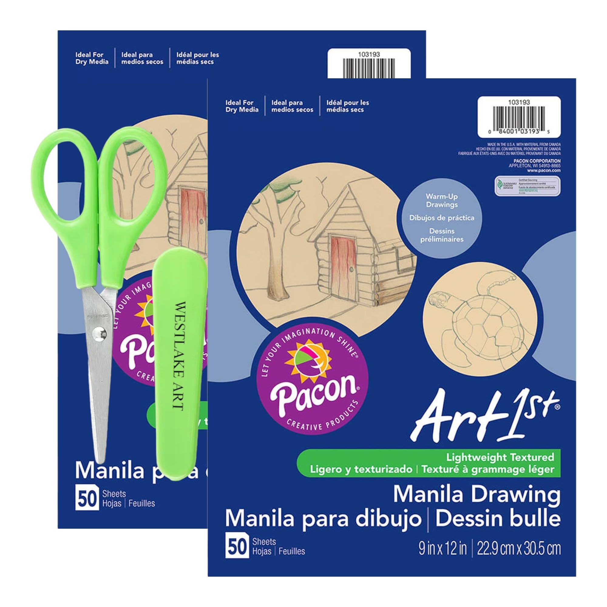 westlake art Cream Manila Drawing Paper, Art Surface, Bundled with Paper Scissors, Versatile 9x12 Sheets for Artists of Ages, Eco Friendly, Ideal for Classrooms & Studios (Pack of 2)