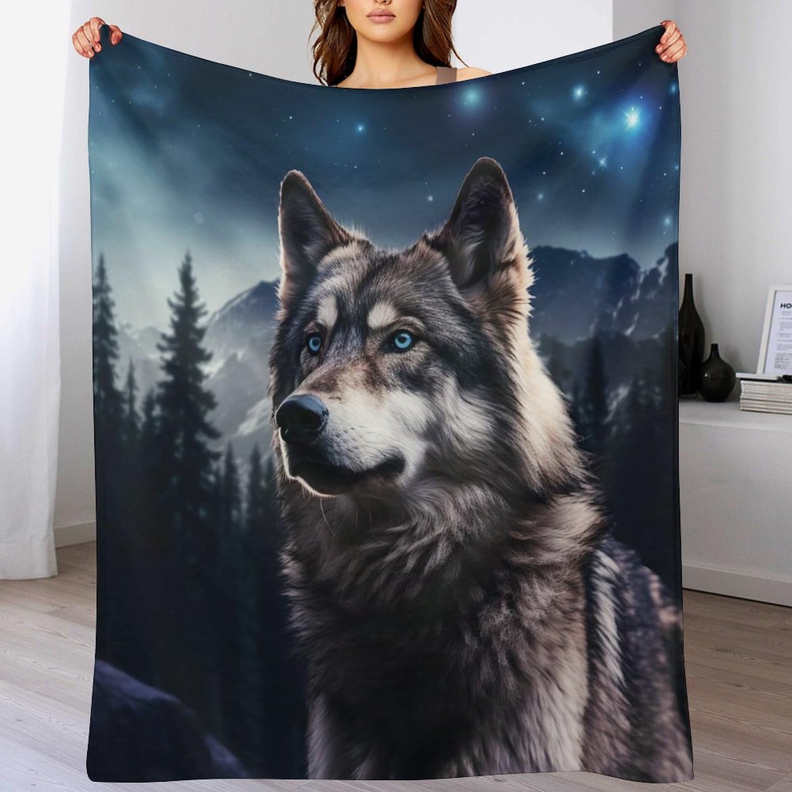 Couverture polaire loup pour voyager et se détendre sur le canapé toutes saisons