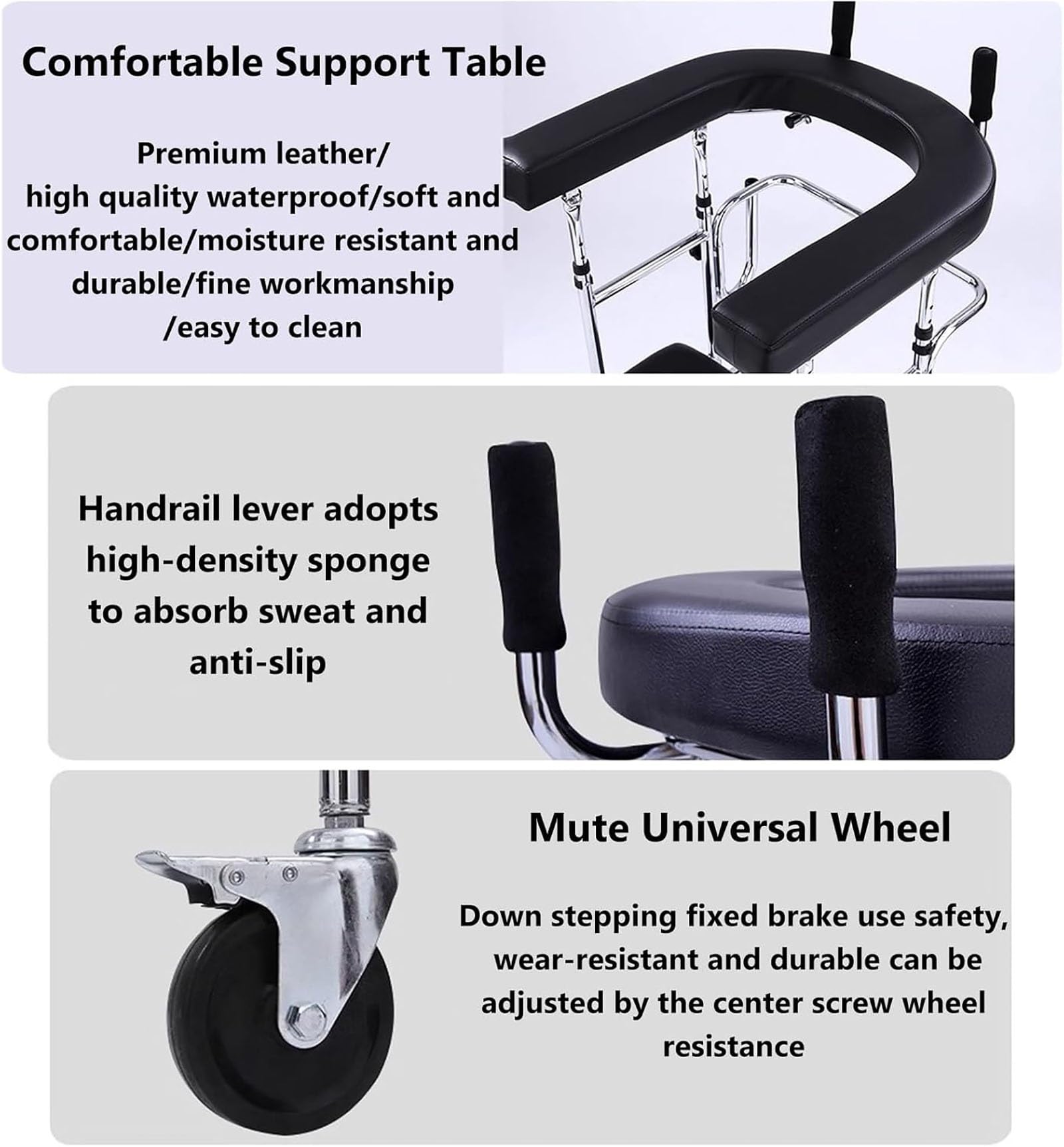 Andadores Ligeros para ancianos, Andador de Rehabilitación Ajustable con Ruedas Silenciosas y Mesa de Apoyo Confortable, Andador de 4 Ruedas con Asiento y Frenos, Capacidad de Carga 220lbs