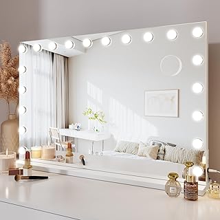 Comprar Dripex Espejo Maquillaje con Luz Grande, 90 x 60 cm, 20 Bombillas LED, Dimmables 3 Colores de Luz, con Espejo de Aumento 5X, para Pared o Mesa