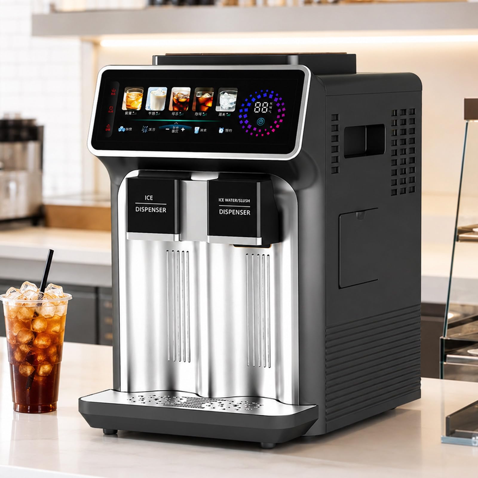 pealiritansemen Countertop Ice Cube Maker, Portable Ice Maker Machine with 5 Dispensing Modes, Chilled Water Function, Adjustable Ice Size and 48dB Quiet Running for Home and Office