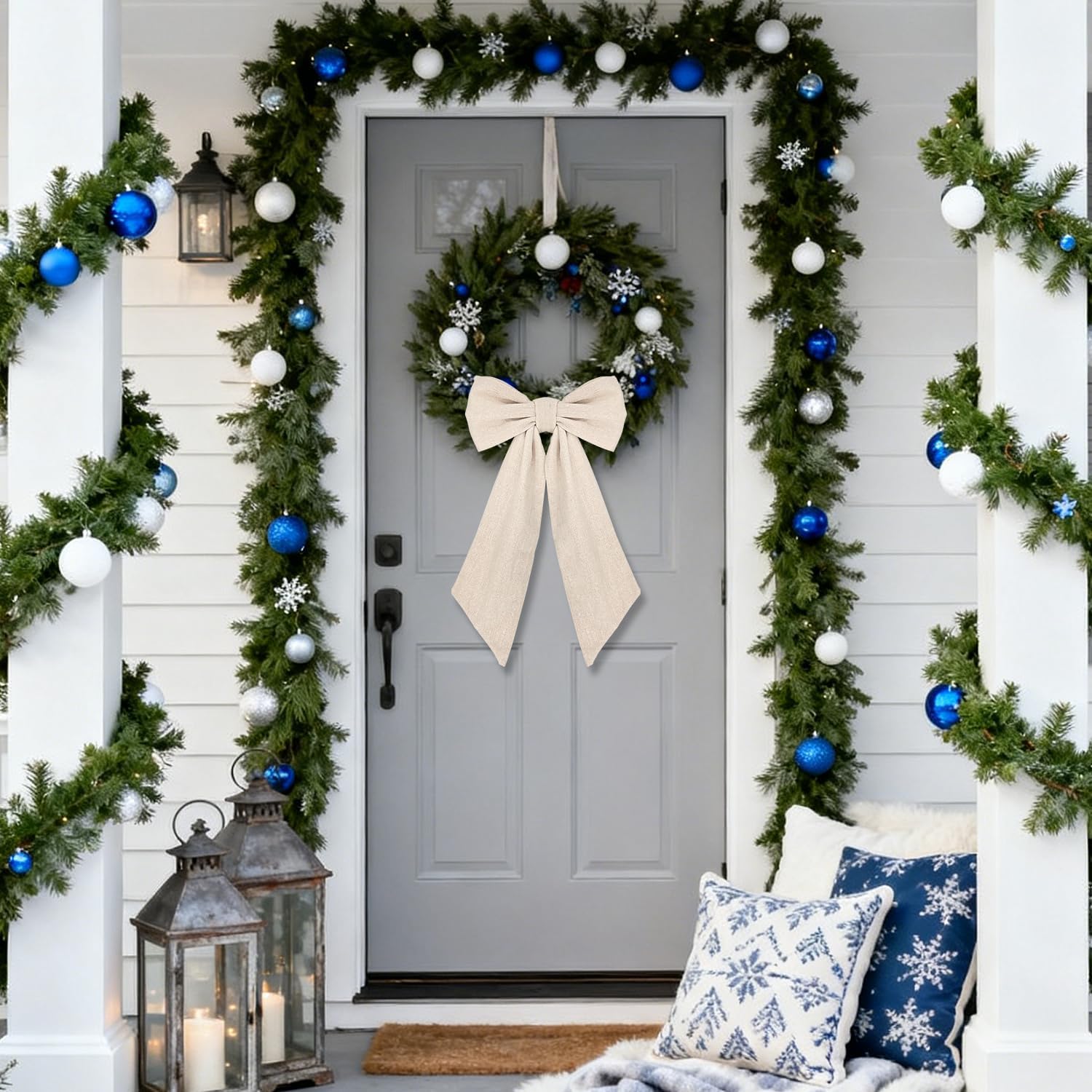 2 Pack Wreath Sash, Decorative Burlap Ribbon for Christmas Wreaths, Front Door, Wedding, Thanksgiving and Farmhouse Holiday Decorations