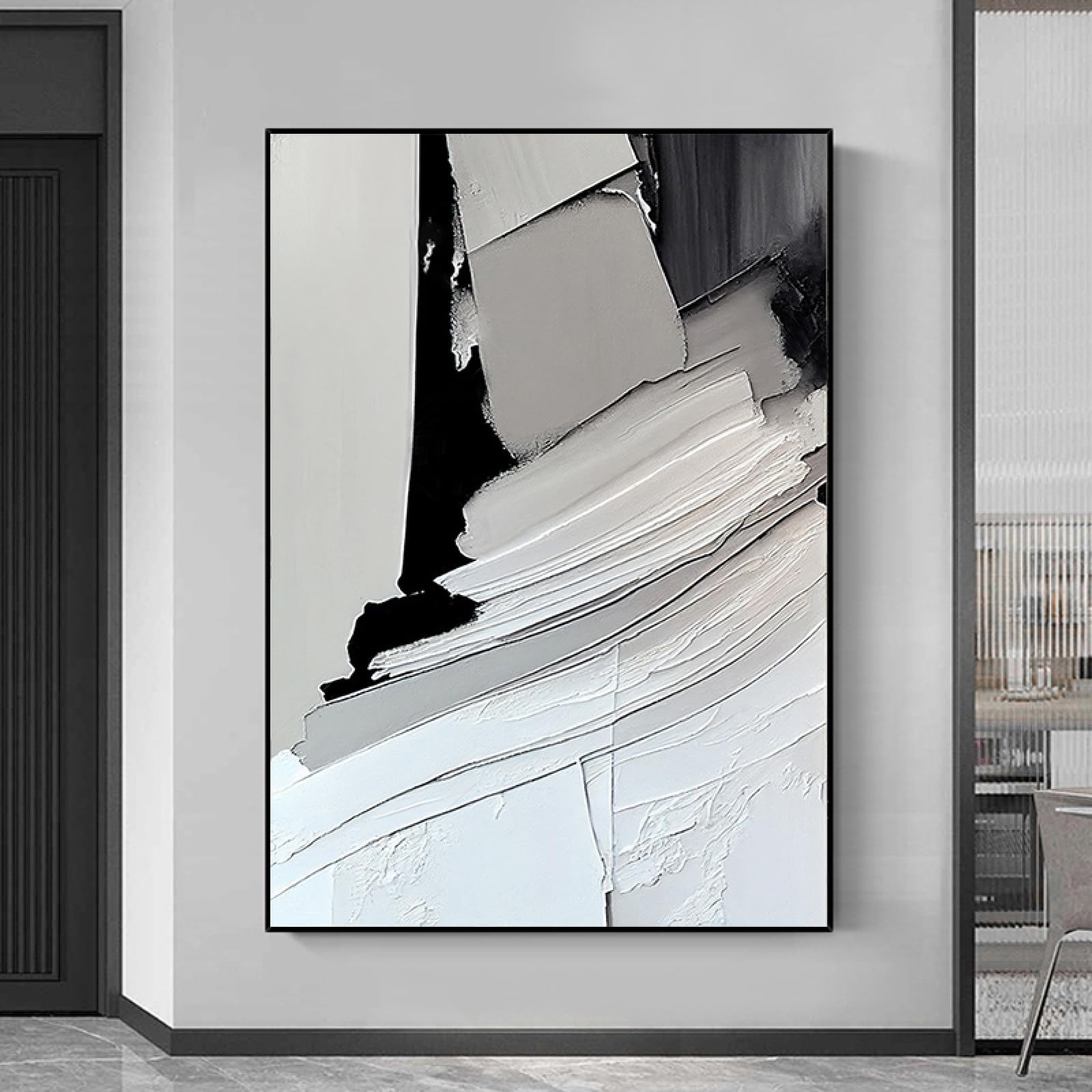 Peintures abstraites peintes à la main en gris et noir de luxe pour décoration murale chic