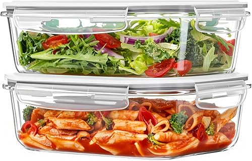 Miniatura 10 de Vtopmart Paquete de 2 recipientes de vidrio grandes de 76.4 onzas líquidas, almacenamiento de alimentos con tapas, juego de recipientes de alimentos