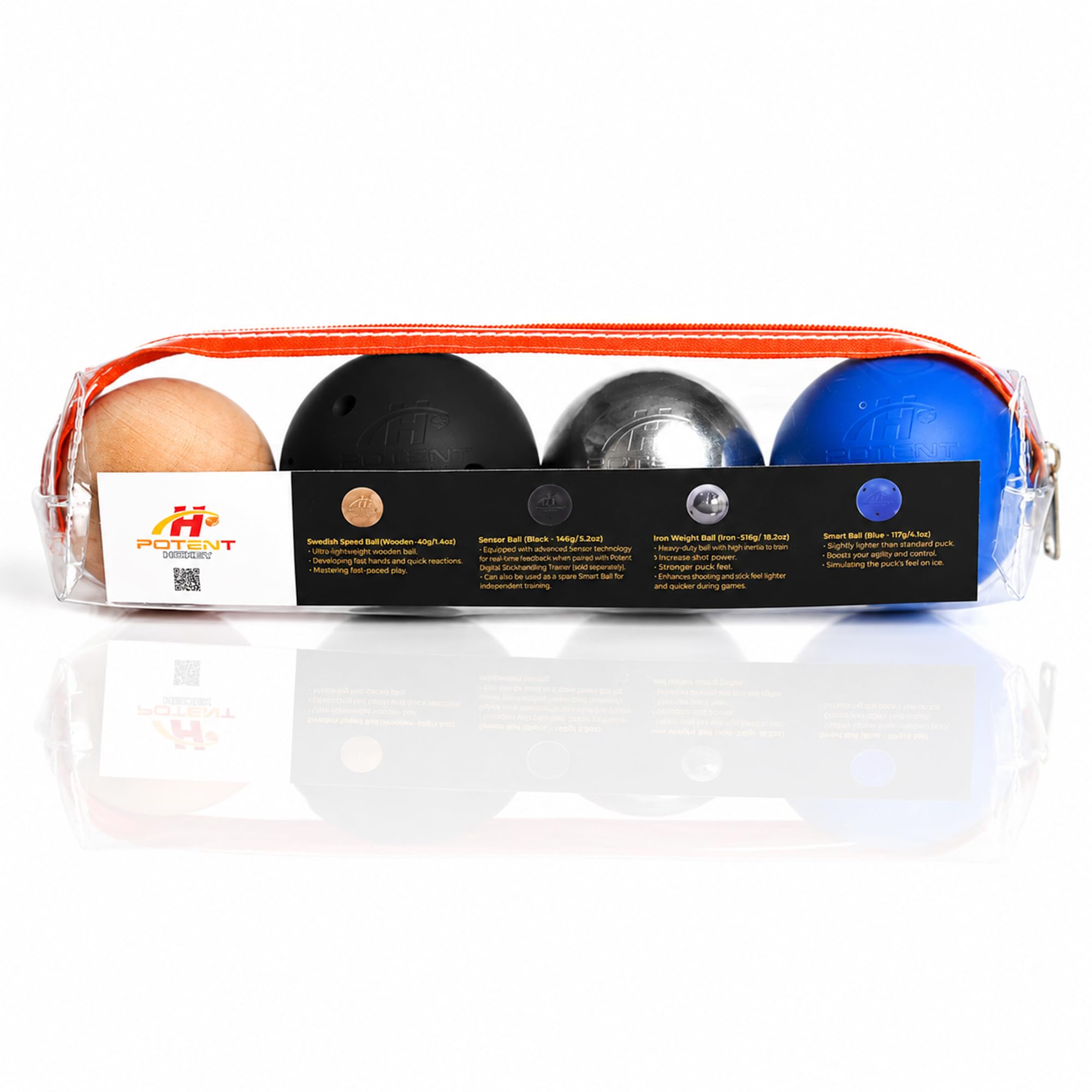 Potent Hockey Pelotas de entrenamiento de manejo de palo (paquete de 4) – Juego de pesas para entrenamiento de hockey, equipo para práctica en interiores y fuera del hielo – Mejora las habilidades, la