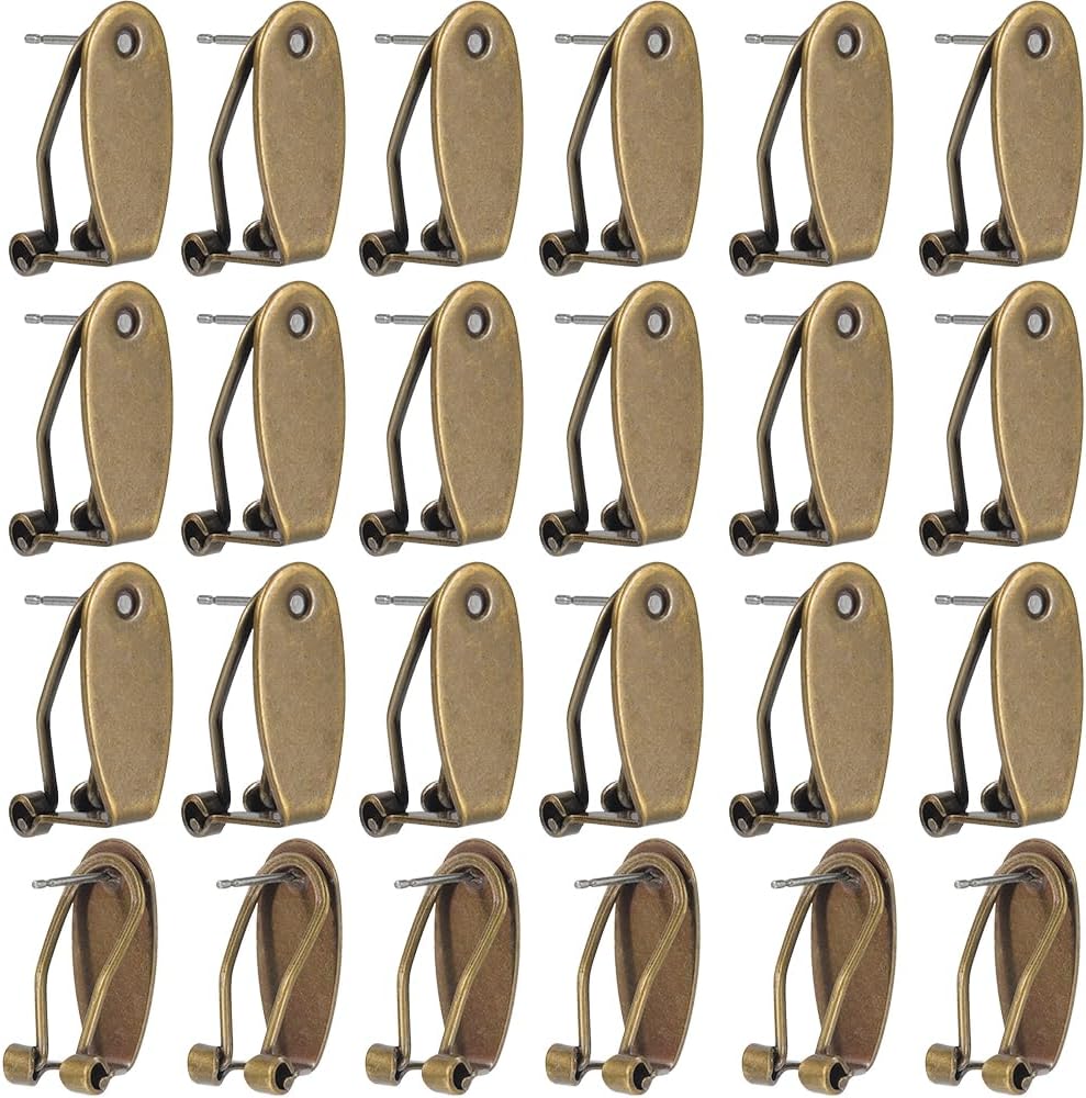 1 Box 30Pcs Fingernail Earring Post Backs Clip Earring Base Small Brass French Blank Tray Antique Bronze Studs Earring Converter Findings for Jewelry Making Earrings Supplies DIY Crafting