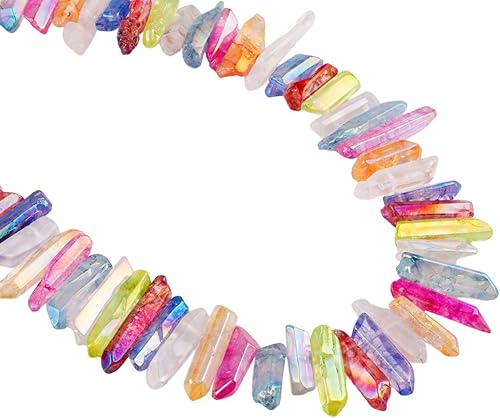 Miniatura 5 de rockcloud Puntos de cristal de roca de colores de 15 pulgadas, hilo de cuarzo transparente recubierto de titanio, 10 piezas de ágata, rodajas de