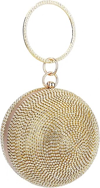CORIOS Women's Round Ball Crystal Clutch Purse Rhinestones Evening Handbag Sparkly Sequin Glitter Shoulder Bag Bridal Wedding Purse Crossbody Bag for Wedding Banquet Prom Cocktail Party Gold