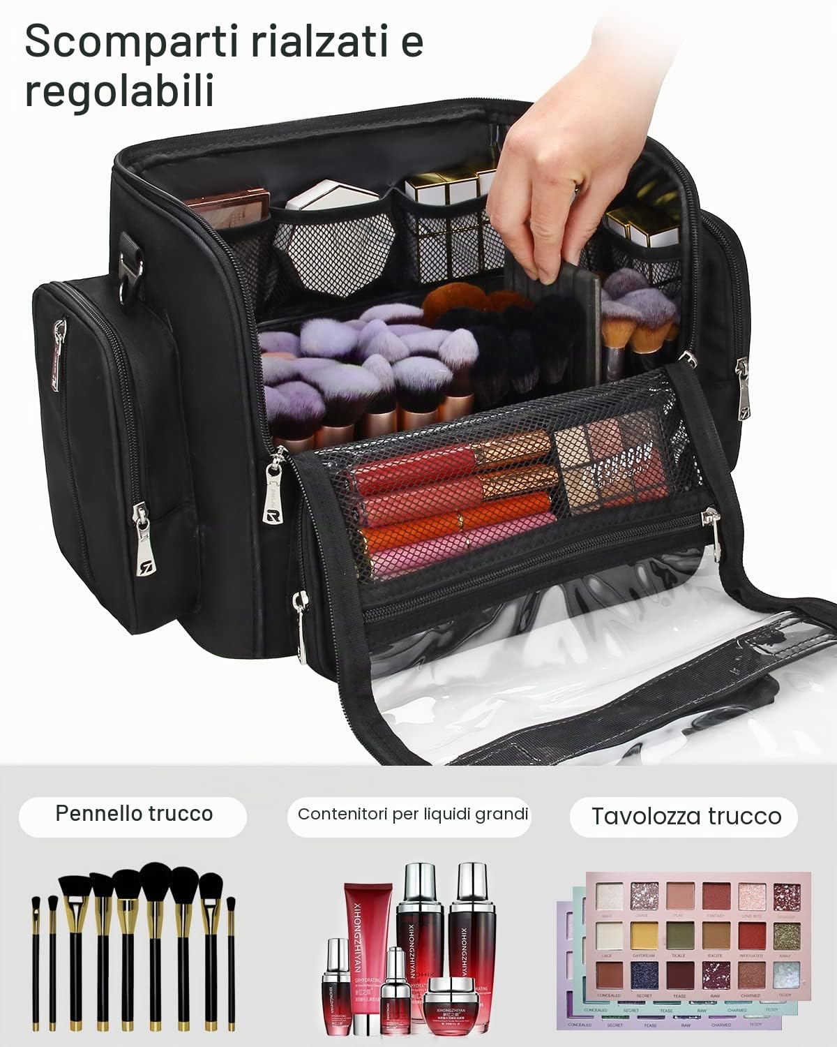 Borsa per pennelli da trucco, Relavel, custodia nera per pennelli da trucco, borsa per cosmetici da viaggio, XXL, Borsa professionale della spazzola di trucco