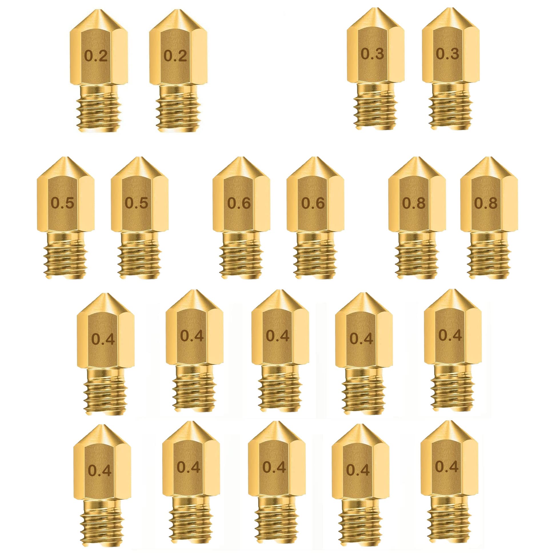 3DINNOVATIONS 20 Pieces 3D Printer Nozzles MK8 Nozzle 0.2mm, 0.3mm, 0.4mm, 0.5mm, 0.6mm, 0.8mm for 3D Printer Creality Ender3 CR-10 M6 Threaded Nozzle (B09TTV4K9M) Amazon Price History, Amazon Price Tracker