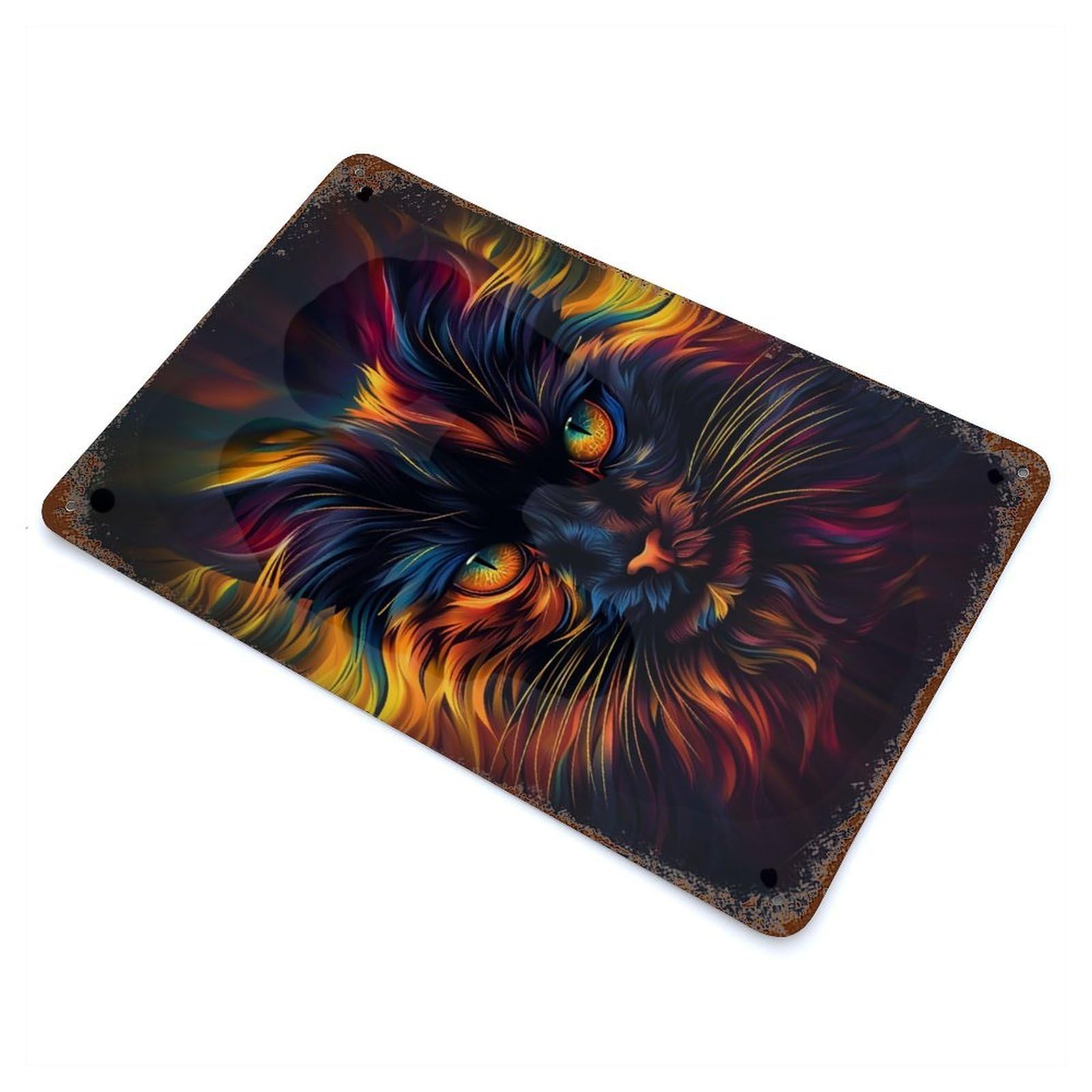 Fractal CAT Rusty Metal Tin Sign 11.8"x7.9", Ideal for Patio, Garden Room And Bar Decor