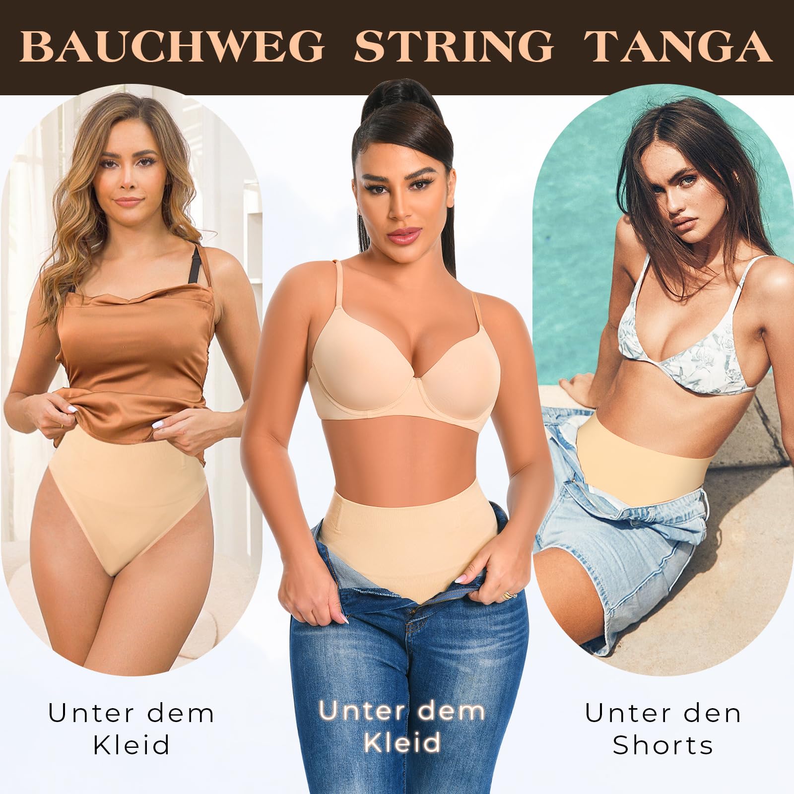 Damen Bauchweg Unterhose Shapewear Tanga Nahtlos Miederslips Body Shaper Miederpant Figurformende Unterwäsche