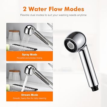 Ibergrif Replacement Sprayer Head Kitchen Tap Pull Out Spare Shower Head | 2 Function Faucet Spray Nozzle Universal G1/2 Connector for Bathroom Kitchen Sink Mixer Tap, Silver-M91209