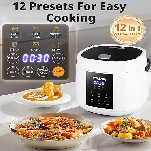 Miniatura 3 de Olla arrocera de 3 L para 12 tazas (cocidas), mini olla arrocera digital, multicocina 6 en 1 para granos, opciones preestablecidas y de