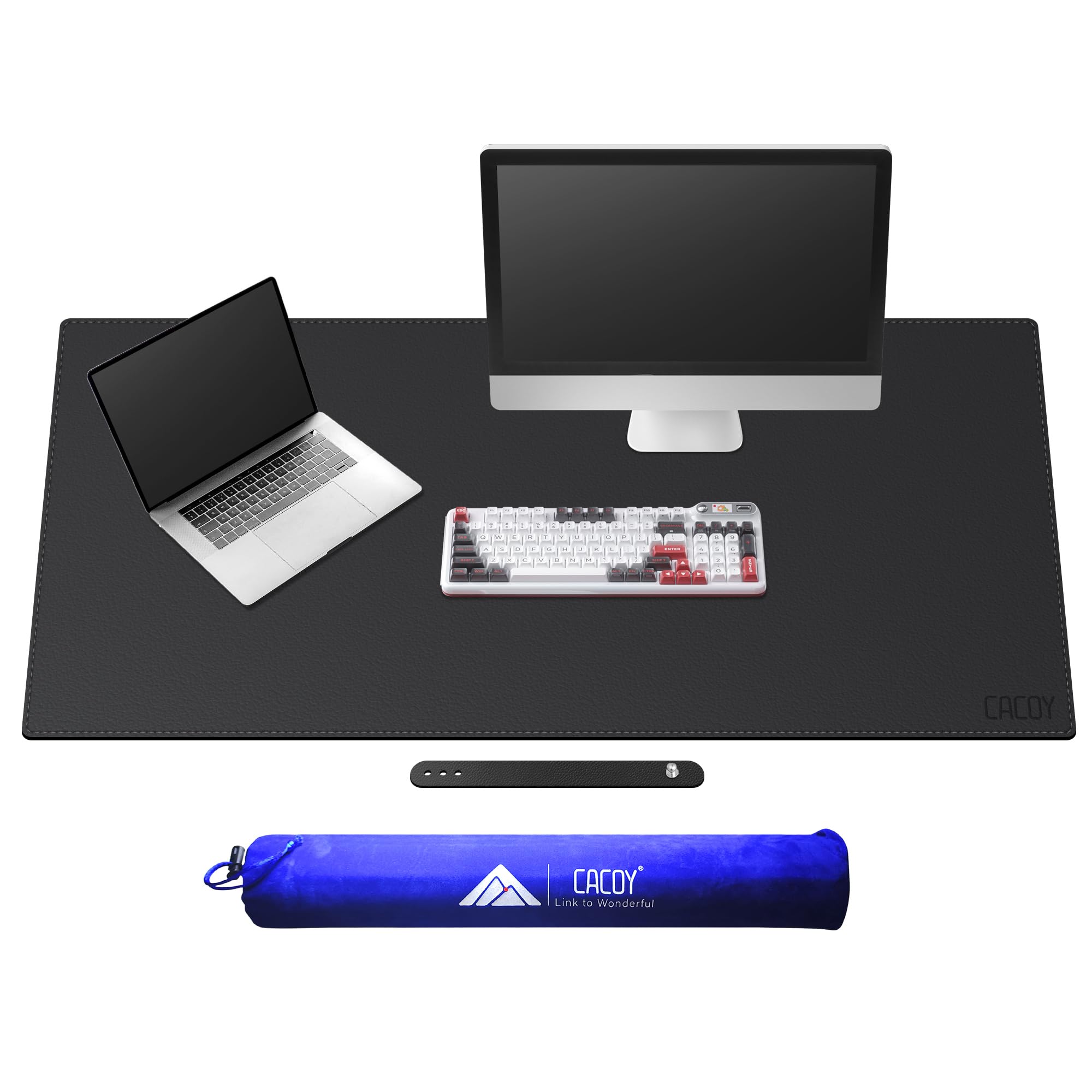 Cacoy 51" x 24" Leather Desk Mat, Office Desk Blotters, Large Computer Gaming Mouse Pad XXL, Waterproof PU Leather Laptop Table Cover Protector, Executive Desktop Accessories (Black)