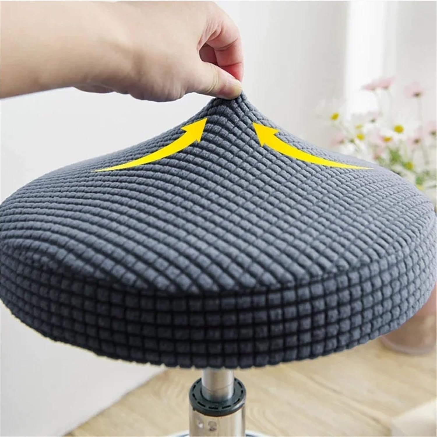 2Pcs Jacquard Chair Covers Slipcover Soft Elastic Round Bar Stool Seat Protector Home Office Decor Cover for Stool(Black)