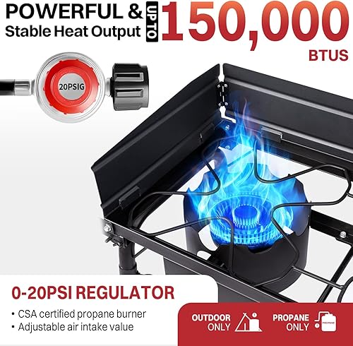 Miniatura 2 de Estufa de campamento de propano de 2 quemadores  Quemadores de gas de 150,000 BTU  Estantes laterales  Parabrisas  Cubierta impermeable  Patas