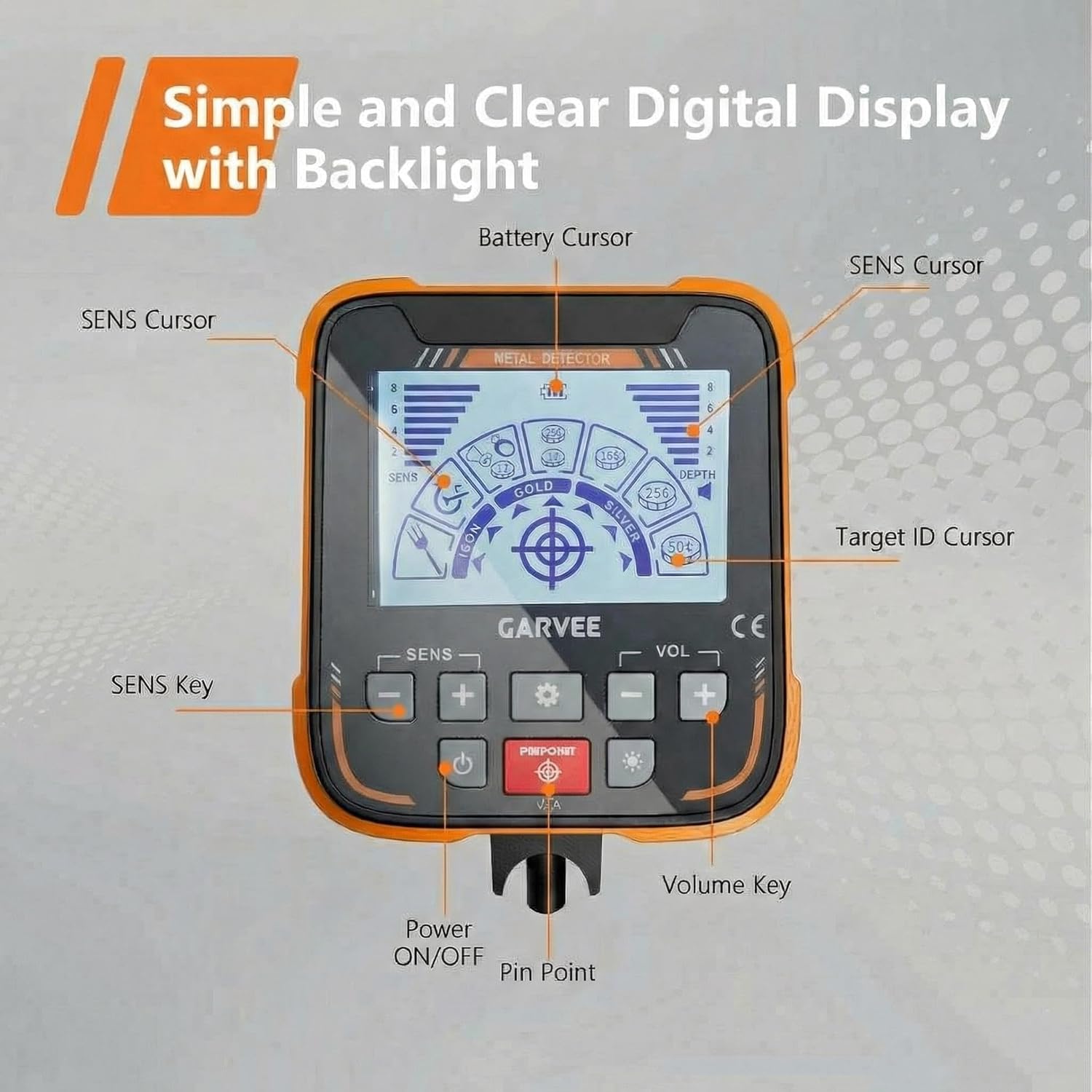 Metal Detector, Waterproof Metal Detector with 8" Search Coil & LCD Display, All Metal & Discrimination Modes for Gold, Silver & Treasure