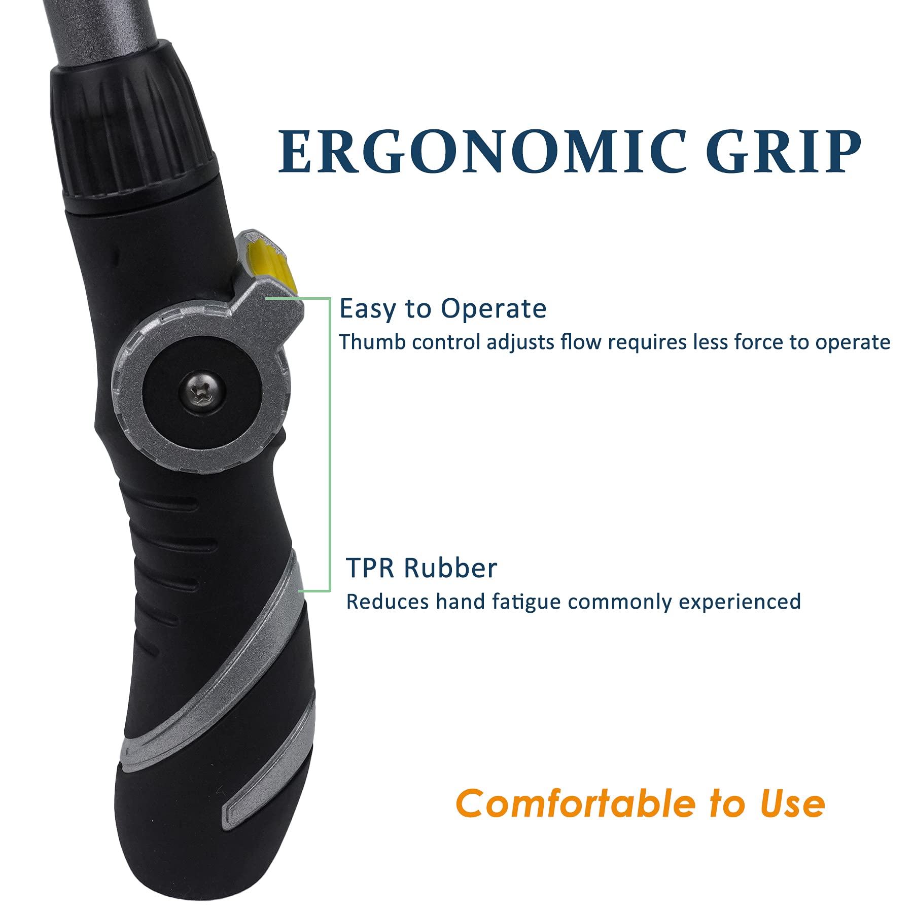 Varita de riego con control de pulgar con cabezal giratorio, varita pulverizadora ergonómica de 22 pulgadas, boquilla ajustable para manguera de jardín, cesta colgante con control de flujo, no