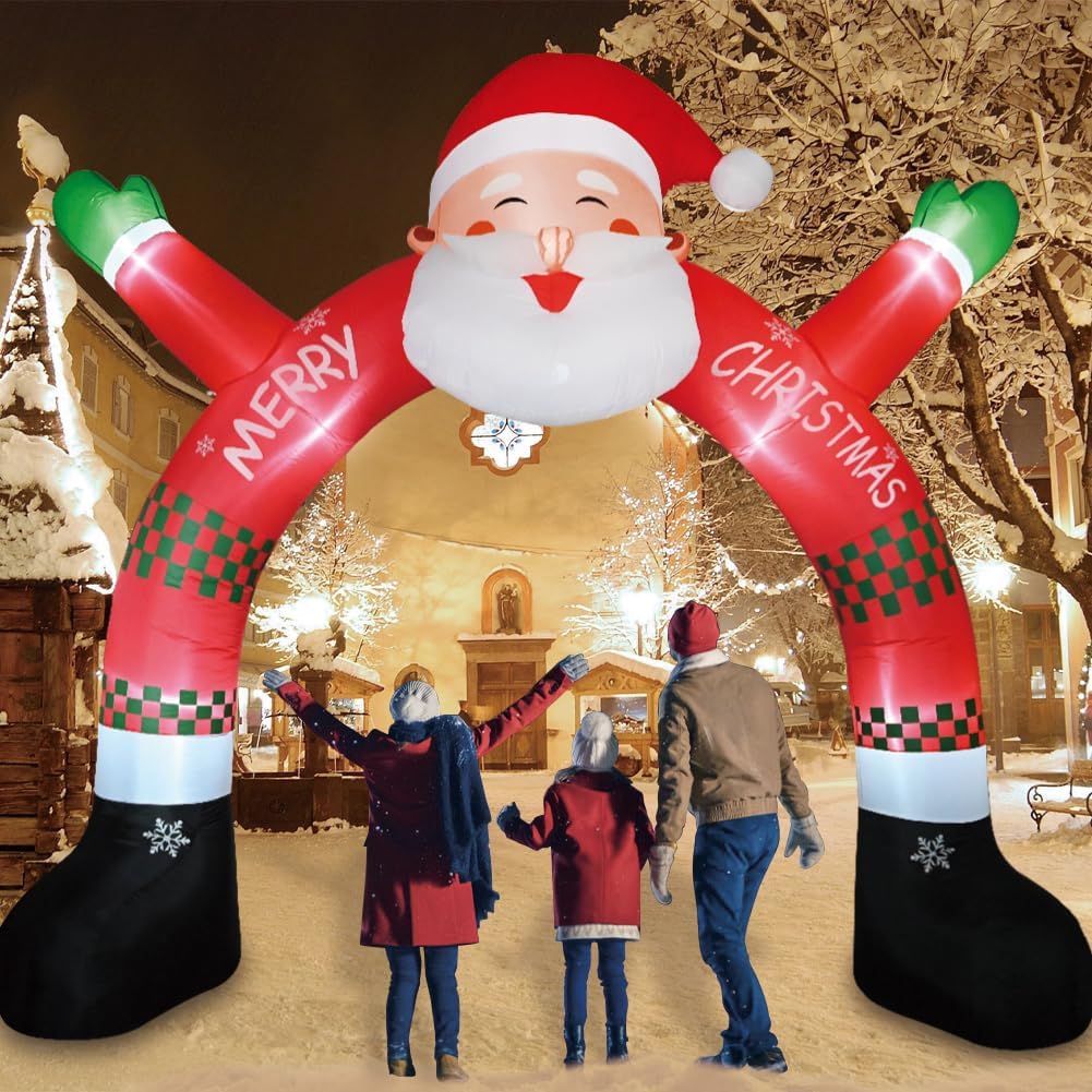 11 FT Christmas Inflatable Archway Decorations, Christmas Inflatable Santa Claus Arch Blow Up Yard Decorations with Built-in Led Lights for Xmas Holiday Party Indoor Outdoor Garden Lawn Winter Decor