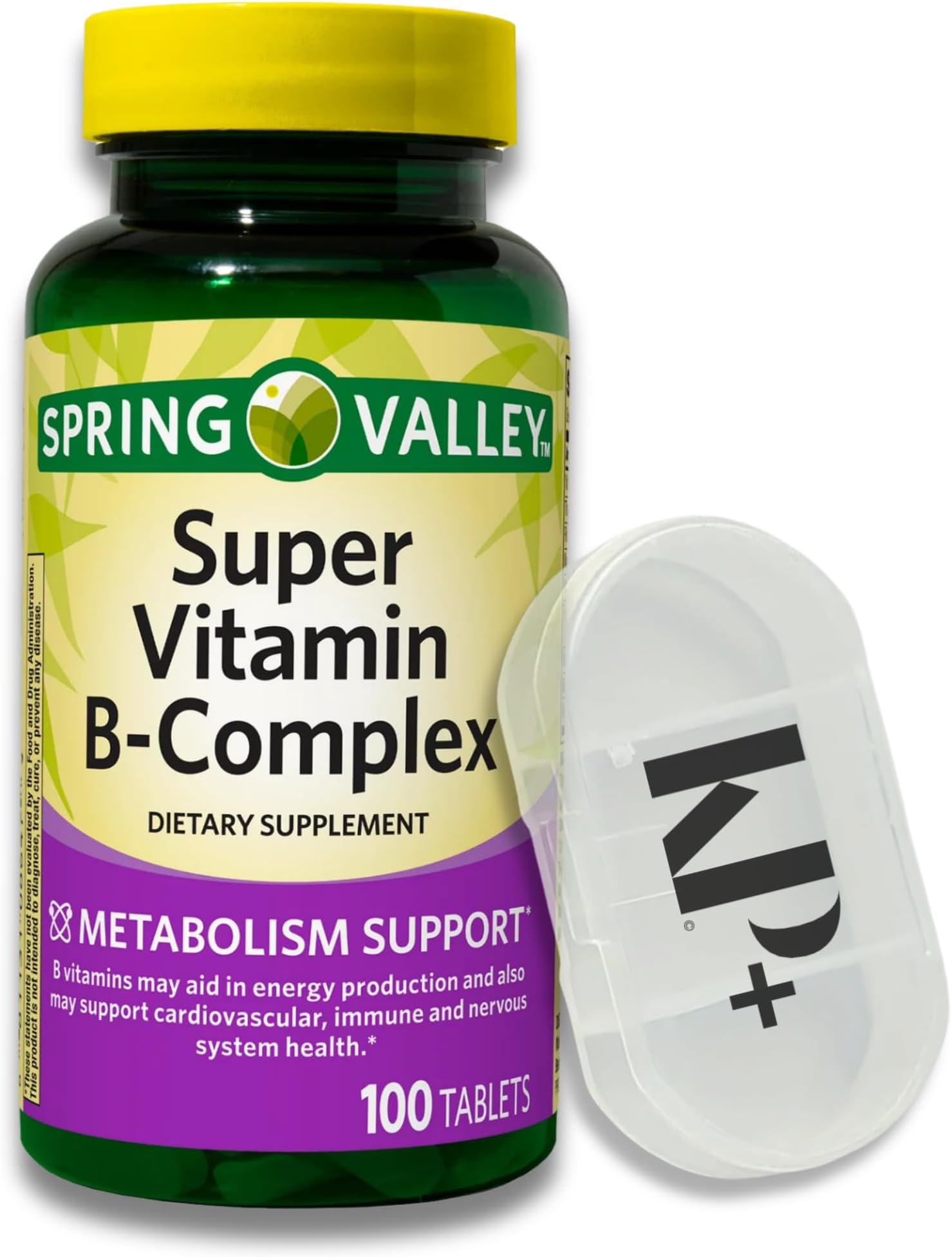 Spring Valley, Super Vitamin B Complex Tablets, Dietary Supplement, B Complex, 100 Count bundle with pill case