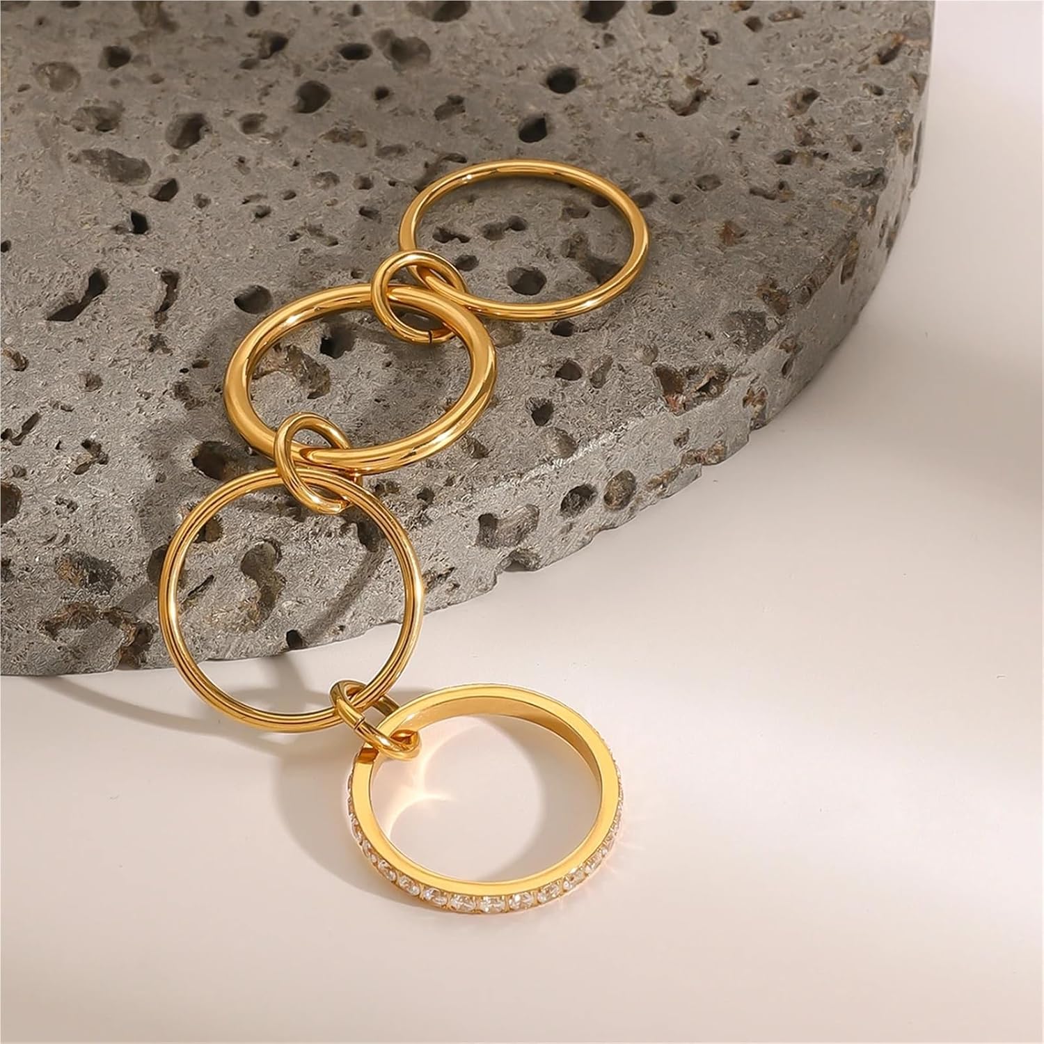 Trendy Versatile Stainless Steel Four-layer White Ring For Unisex Jewelry 1Pcs