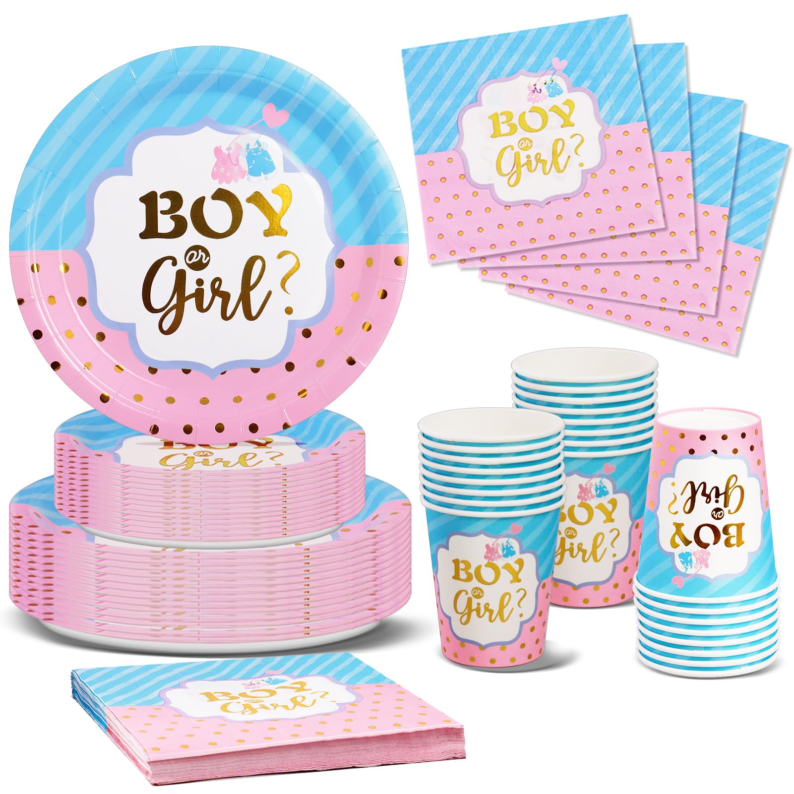Nkaiso Gender Reveal Party Piatti, 96Pezzi Blu e Rosa Baby Shower Stoviglie per Feste, Gender Reveal Supplies per Piatti Bicchieri Tovaglioli Feste Compleanno Decorazioni -24 Ospiti