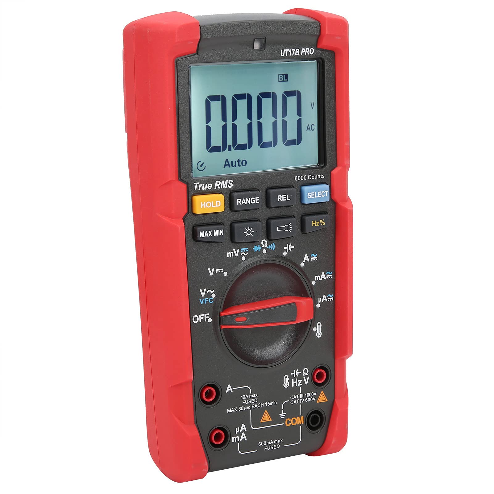 lyrlody Multimetr, Przenośny Tester Multimetru True RMS z obudową ABS 6000 zliczeń 1000 V 10 A Temperatura do 932 F LED Light VFC dla Elektryków Naprawa Domu