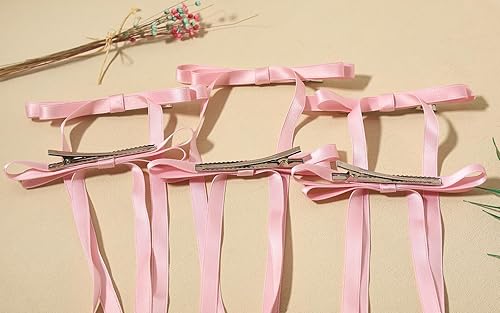 Miniatura 8 de LFOUVRE Lazo rosa para el cabello, 6 lazos para el cabello para mujeres, pinzas para el cabello rosa para niñas, lazo rosa con borla, cintas de pelo